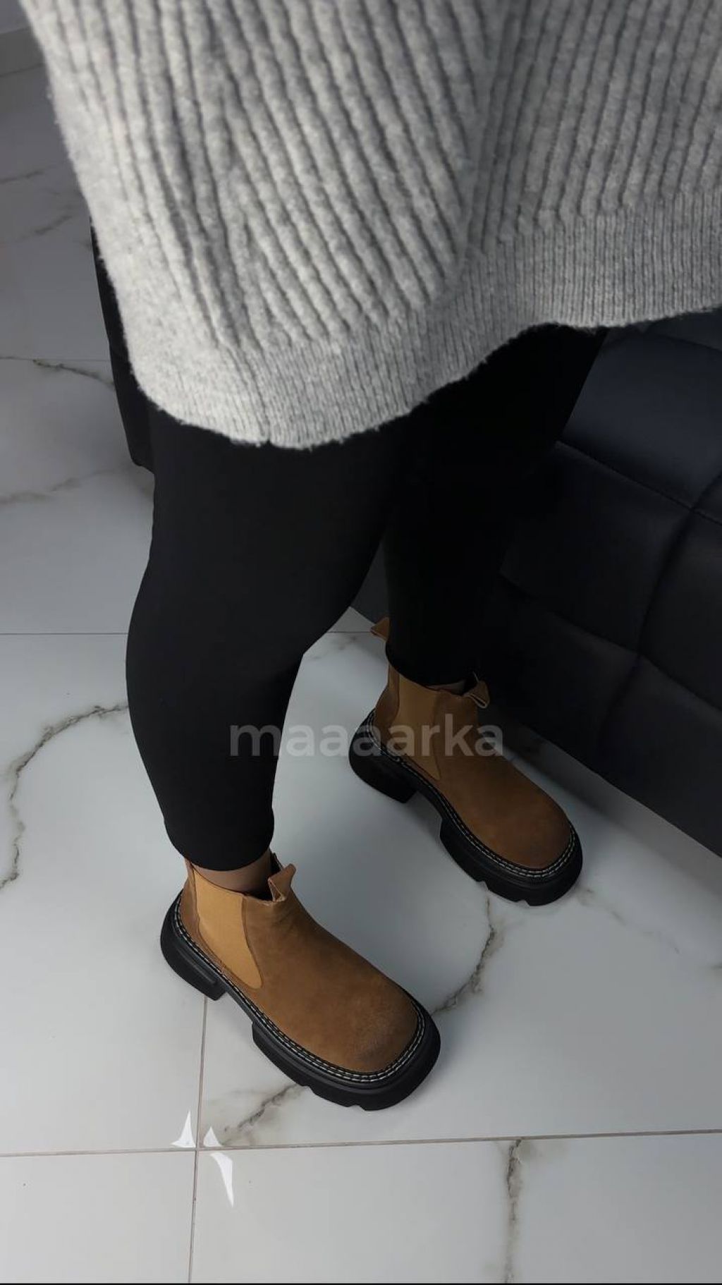 Жіночі замшеві черевички на масивній підошві  Оуджи Brown