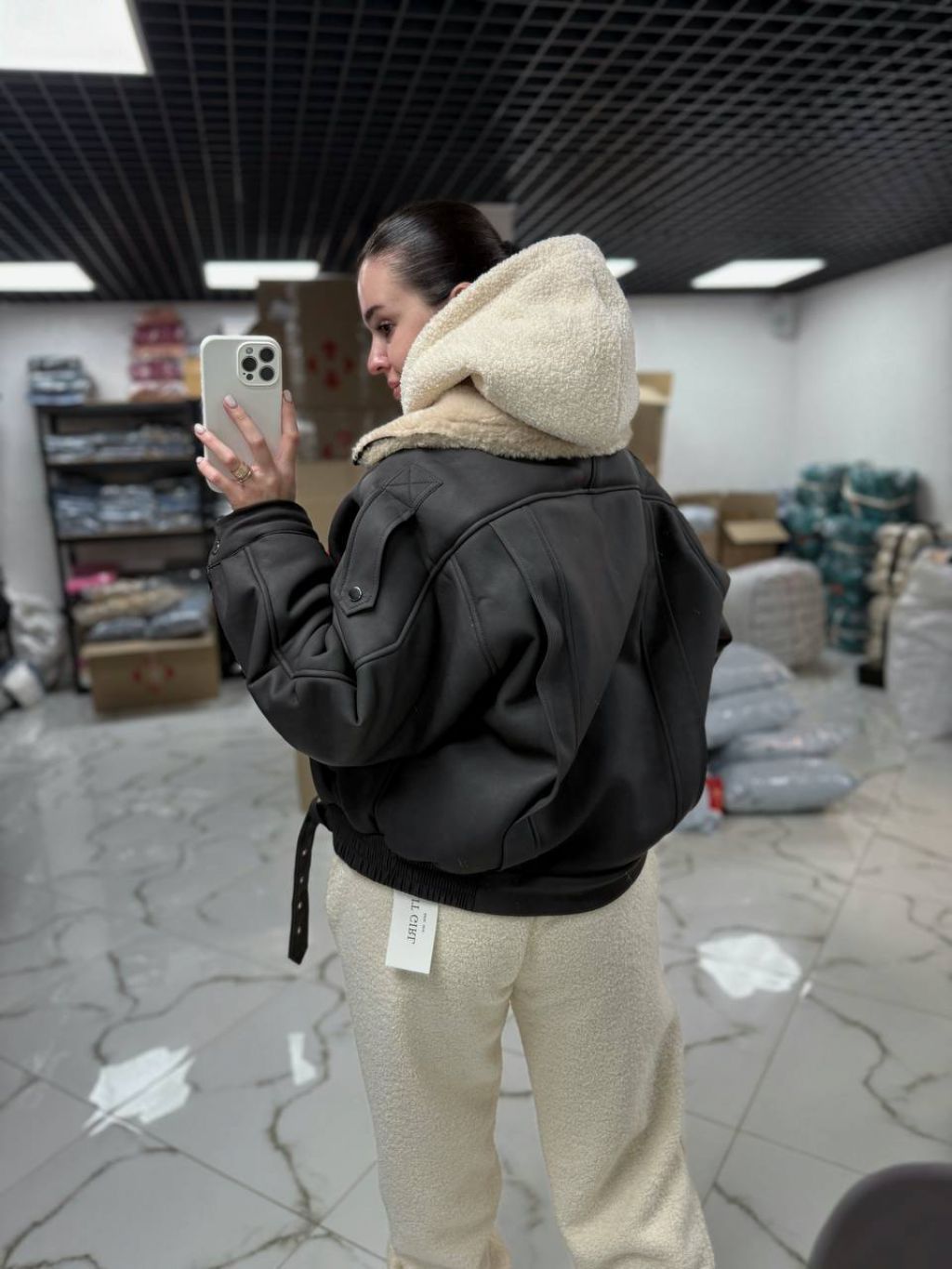 Жіноча дублянка з масивним коміром  Морті Gray