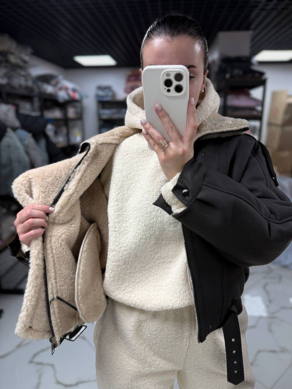 Жіноча дублянка з масивним коміром  Морті Gray