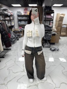 Жіночі широкі джинси з контрастними деталями Лайкер (4399-35w5)