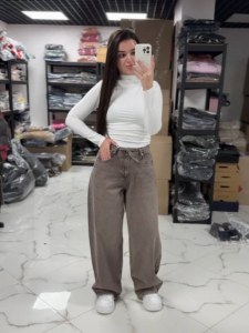 Жіночі широкі джинси з поясом КЛАЙД Warm grey (3639)