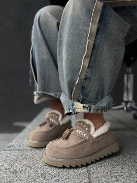 Жіночі утеплені лофери ФУРІА Beige