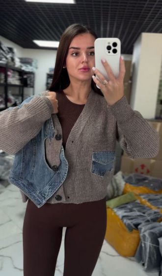 Жіночий укорочений кардиган із джинсовими вставками  Діппі