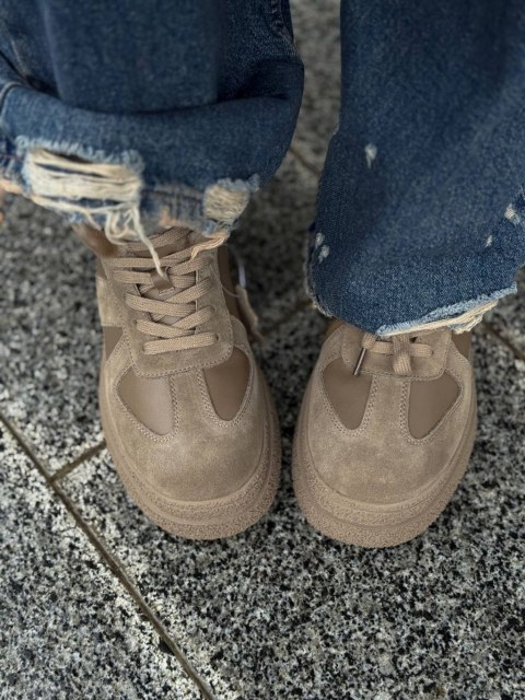 Жіночі утеплені кеди зі шнурівками Клерк Beige Жіночі утеплені кеди зі шнурівками Клерк Beige