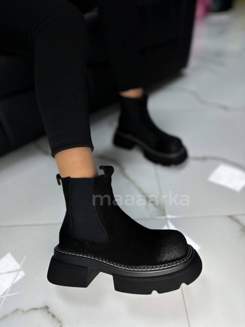 Жіночі замшеві черевички на масивній підошві  Оуджи Black