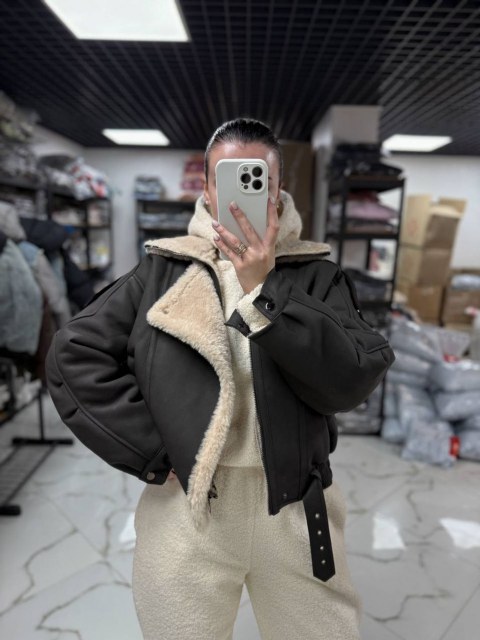 Жіноча дублянка з масивним коміром  Морті Gray