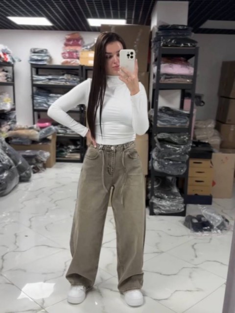 Жіночі широкі джинси з поясом КЛАЙД Olive grey (3677)