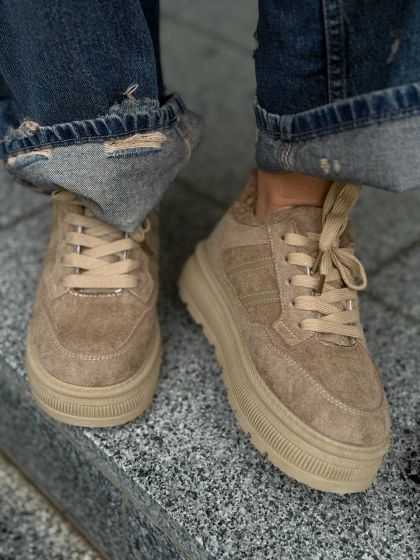 Жіночі утеплені кеди зі шнурівками Соул Beige