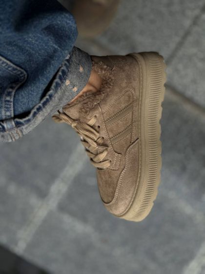 Жіночі утеплені кеди зі шнурівками Соул Beige