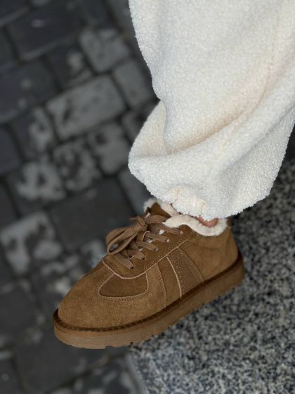 Жіночі утеплені кеди зі шнурівками Бім Light brown