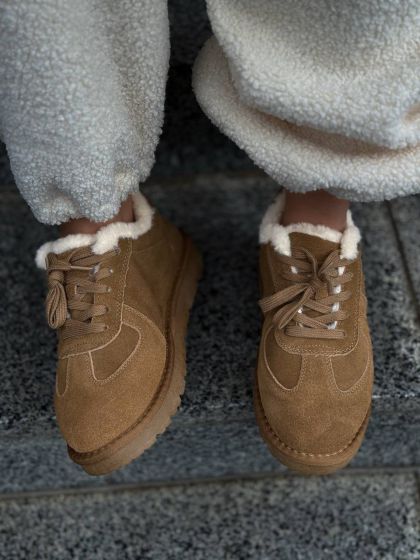 Жіночі утеплені кеди зі шнурівками Бім Light brown