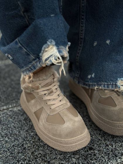 Жіночі утеплені кеди зі шнурівками Клерк Beige