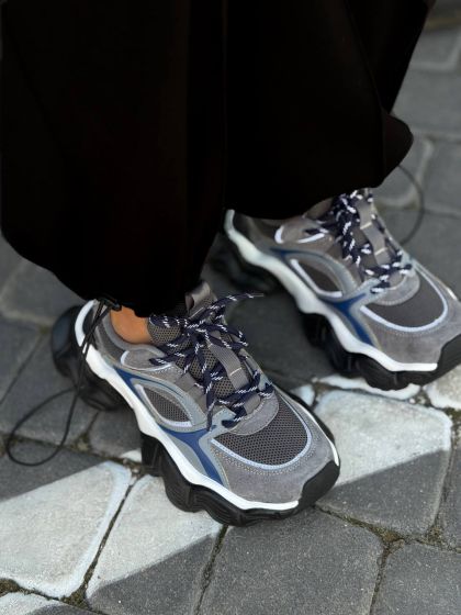 Жіночі замшеві кросівки на масивнній підошві  Карамболь Gray/Blue