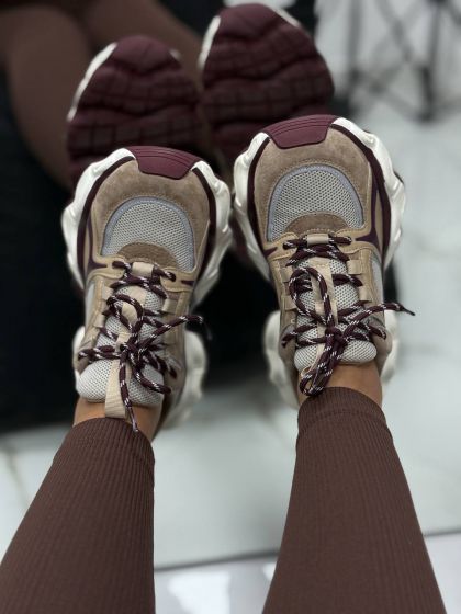 Жіночі замшеві кросівки на масивнній підошві  Карамболь Beige