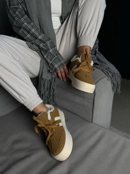 Жіночі утеплені кеди на високій підошві Сімба Beige