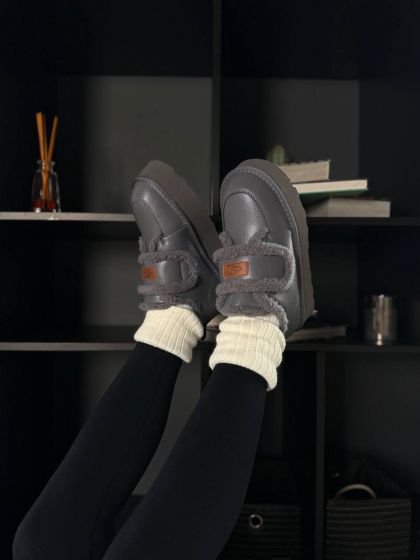 Короткі шкіряні уггі з застібкою  Братс Gray