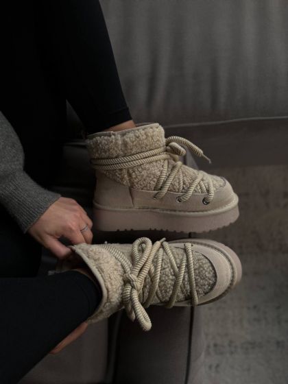 Жіночі утеплені уггі зі шнурівкою Кукарача Beige