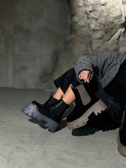 Жіночі черевики на високій підошві Азізбек Black Шкіра