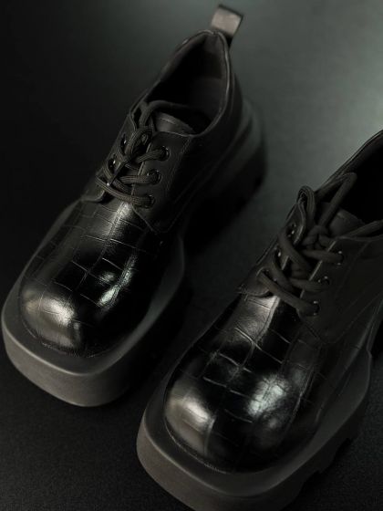 Жіночі шкіряні текстурні лофери Рептилія Black