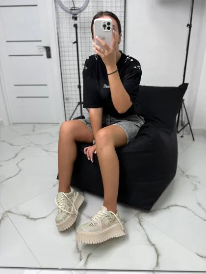 Жіночі кросівки на високій підошві з сіткою Лафт Beige