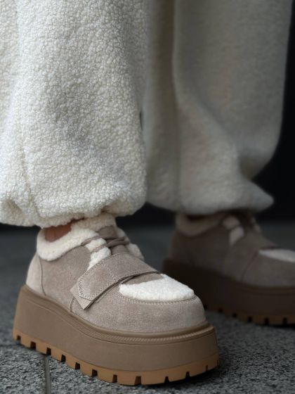 Жіночі утеплені черевички зі шнурівками Леорт Beige