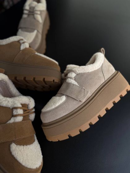 Жіночі утеплені черевички зі шнурівками Леорт Beige
